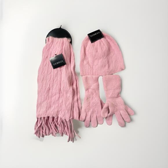 Angora Wool Pink Winter Hat Scarf Glove Set Womens 3 Piece Soft Fuzzy OS NWT - Picture 1 of 4